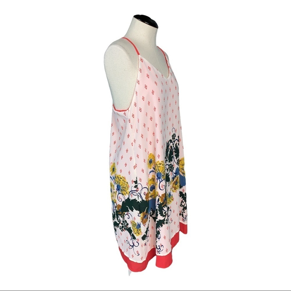 Gilli womens small tunic dress straps orange white lined floral NWOT lightweight